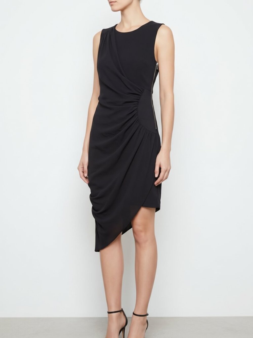 BCBGMaxAzria Black Sleeveless Draped Mini Dress